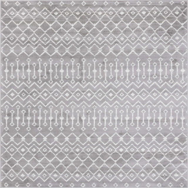 Light Gray 7' 10 x 7' 10 Moroccan Trellis Square Area Rug