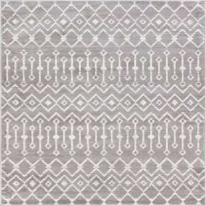 Light Gray 6' 1 x 6' 1 Moroccan Trellis Square Area Rug