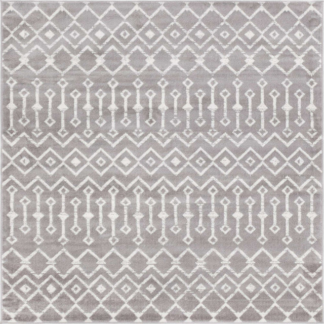 Light Gray 6' 1 x 6' 1 Moroccan Trellis Square Area Rug