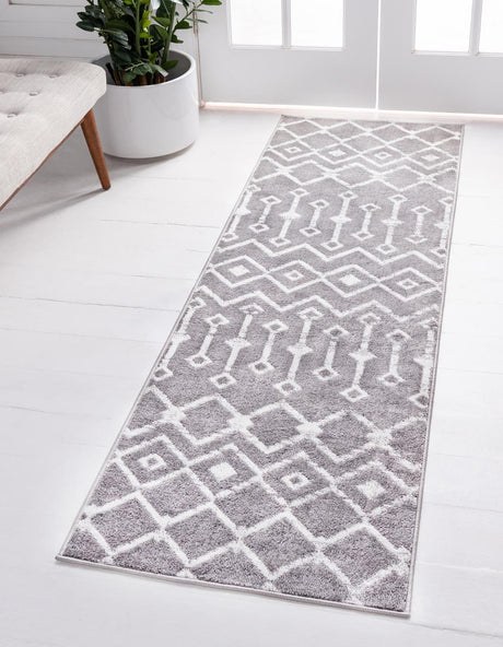 Light Gray 2' x 10' Moroccan Trellis Runner Rug