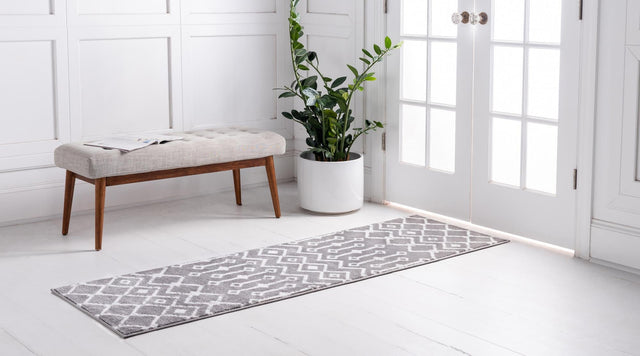 Light Gray 2' x 10' Moroccan Trellis Runner Rug