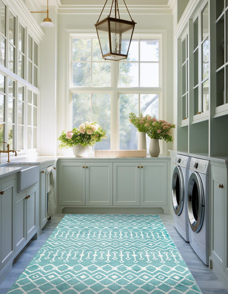 Turquoise 7' 10 x 11' Moroccan Trellis Rectangle Area Rug 100% Polypropylene Easy Clean Geometric Traditional Carpet for Interior Design Home Decor for Sale at Rug Engine