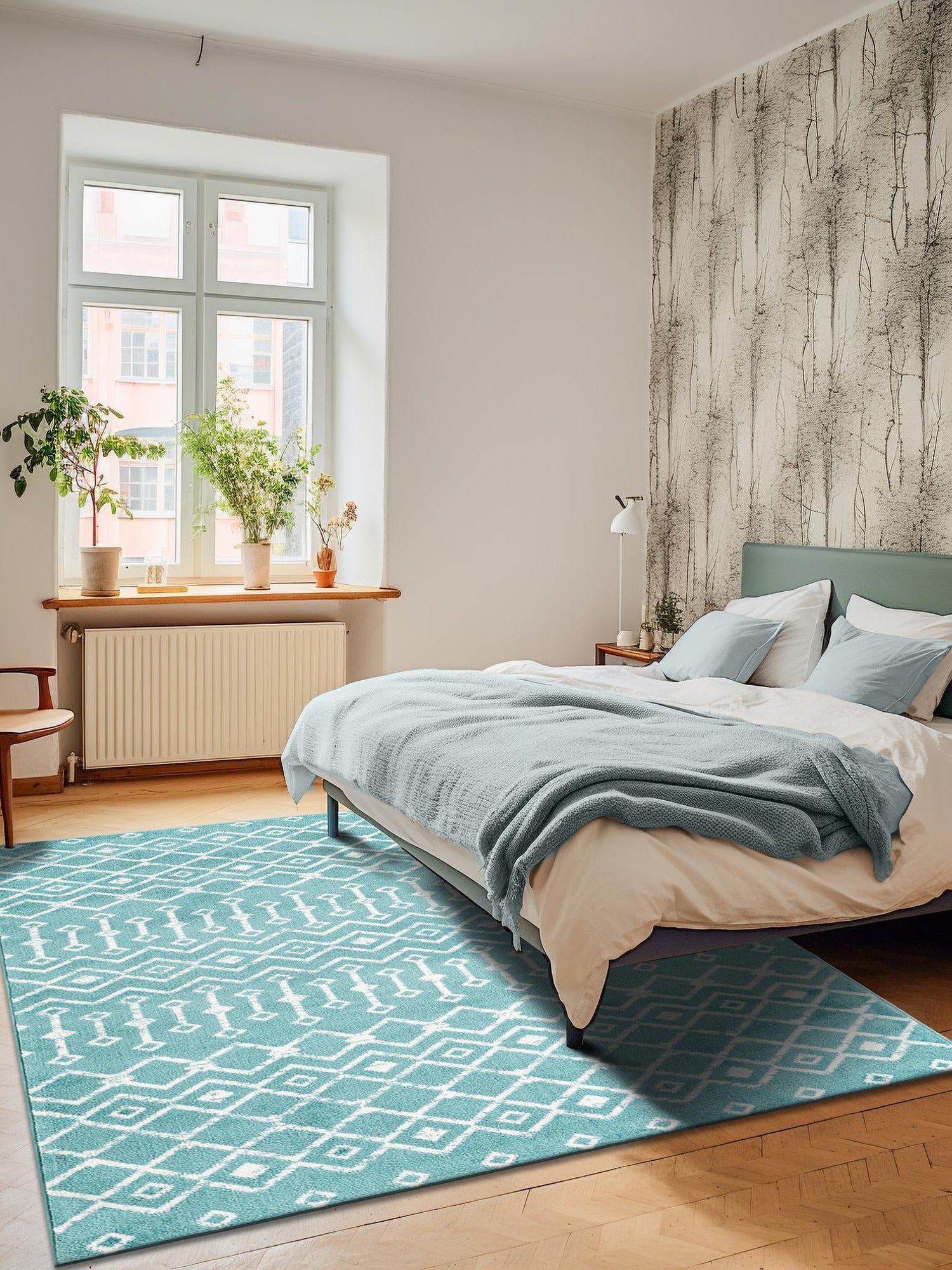 Turquoise 9' x 12' Moroccan Trellis Rectangle Area Rug 100% Polypropylene Easy Clean Geometric Traditional Carpet for Interior Design Home Decor for Sale at Rug Engine