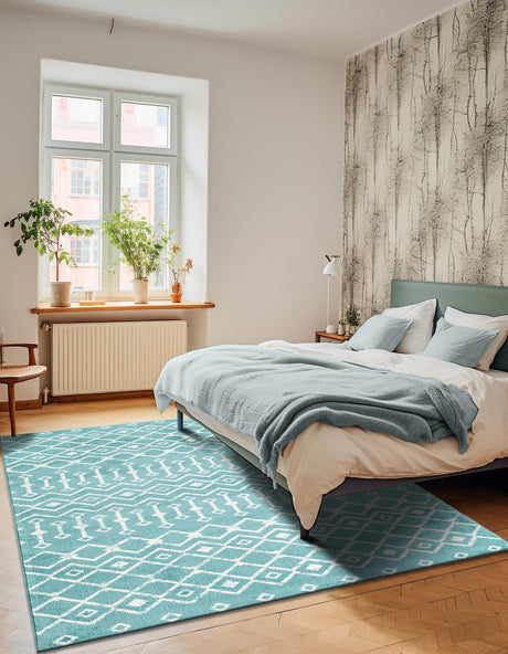 Turquoise 10' 8 x 16' 5 Moroccan Trellis Rectangle Area Rug 100% Polypropylene Easy Clean Geometric Traditional Carpet for Interior Design Home Decor for Sale at Rug Engine