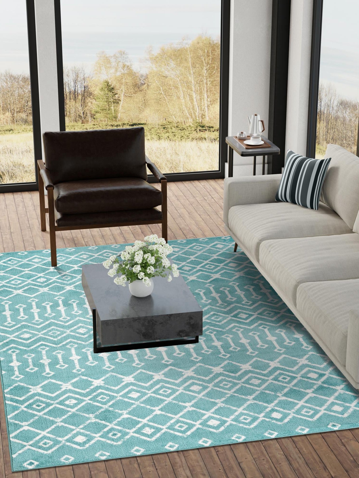 Turquoise 10' 8 x 16' 5 Moroccan Trellis Rectangle Area Rug 100% Polypropylene Easy Clean Geometric Traditional Carpet for Interior Design Home Decor for Sale at Rug Engine
