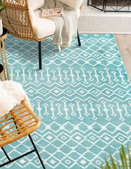 Turquoise 7' 10 x 11' Moroccan Trellis Rectangle Area Rug 100% Polypropylene Easy Clean Geometric Traditional Carpet for Interior Design Home Decor for Sale at Rug Engine