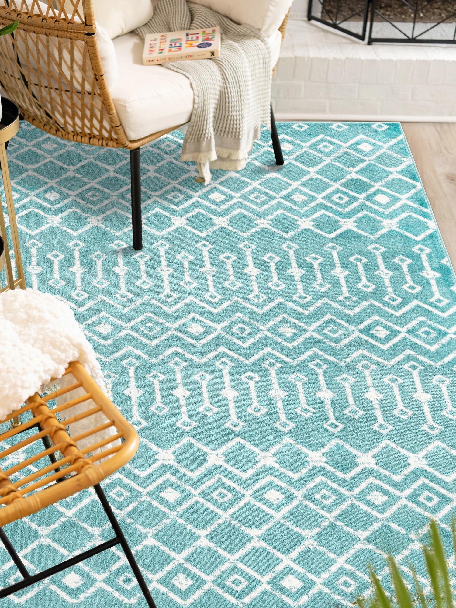 Turquoise 3' 1 x 5' 3 Moroccan Trellis Rectangle Area Rug 100% Polypropylene Easy Clean Geometric Traditional Carpet for Interior Design Home Decor for Sale at Rug Engine