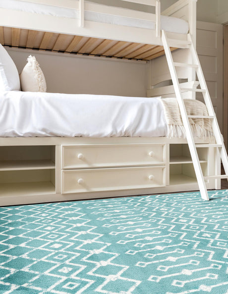 Turquoise 7' 10 x 11' Moroccan Trellis Rectangle Area Rug 100% Polypropylene Easy Clean Geometric Traditional Carpet for Interior Design Home Decor for Sale at Rug Engine