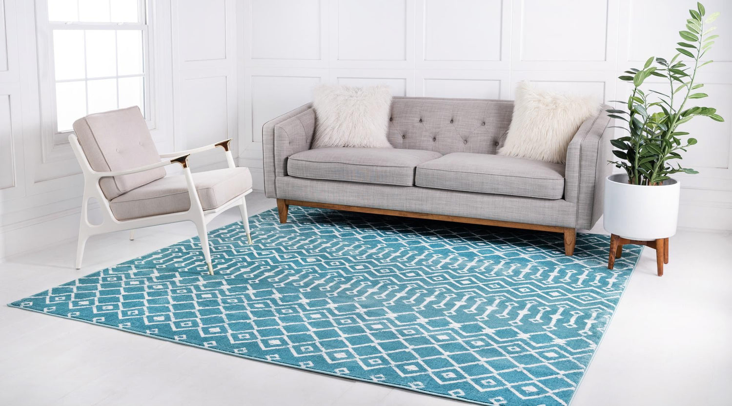 Turquoise 7' 10 x 7' 10 Moroccan Trellis Square Area Rug 100% Polypropylene Easy Clean Geometric Traditional Carpet for Interior Design Home Decor for Sale at Rug Engine