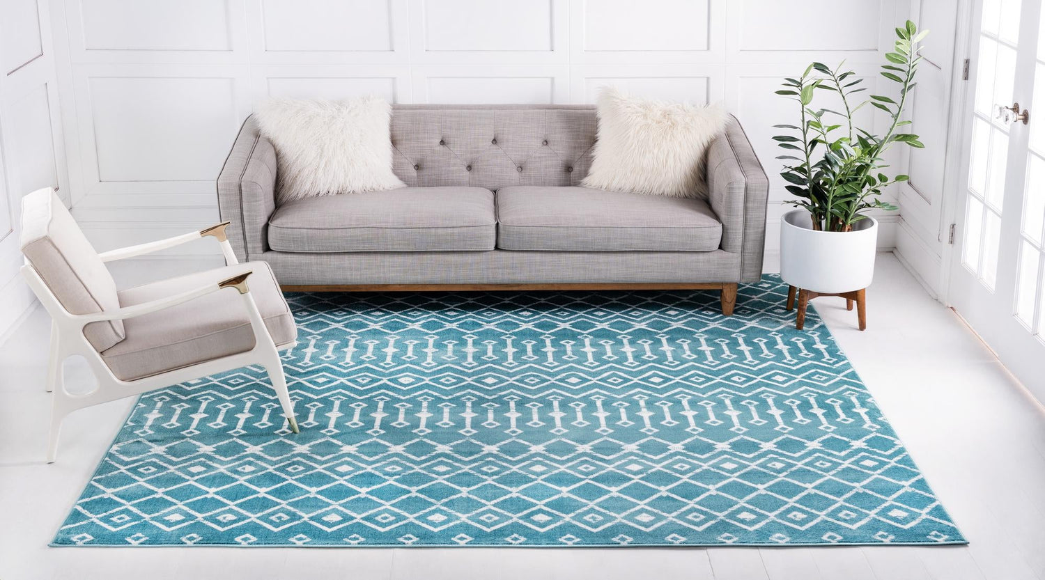 Turquoise 7' 10 x 7' 10 Moroccan Trellis Square Area Rug 100% Polypropylene Easy Clean Geometric Traditional Carpet for Interior Design Home Decor for Sale at Rug Engine