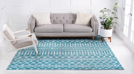 Turquoise 7' 10 x 7' 10 Moroccan Trellis Square Area Rug 100% Polypropylene Easy Clean Geometric Traditional Carpet for Interior Design Home Decor for Sale at Rug Engine
