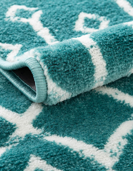 Turquoise 6' 1 x 6' 1 Moroccan Trellis Square Area Rug 100% Polypropylene Easy Clean Geometric Traditional Carpet for Interior Design Home Decor for Sale at Rug Engine