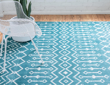 Turquoise 6' 1 x 6' 1 Moroccan Trellis Square Area Rug 100% Polypropylene Easy Clean Geometric Traditional Carpet for Interior Design Home Decor for Sale at Rug Engine