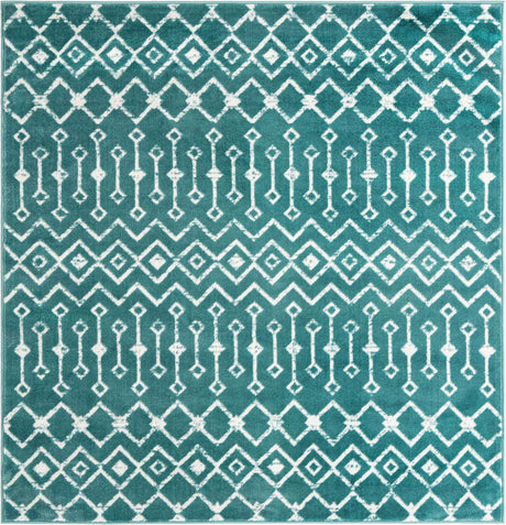 Turquoise 6' 1 x 6' 1 Moroccan Trellis Square Rug