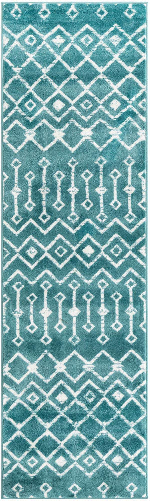 Turquoise 2' 6 x 8' 2 Moroccan Trellis Runner Area Rug