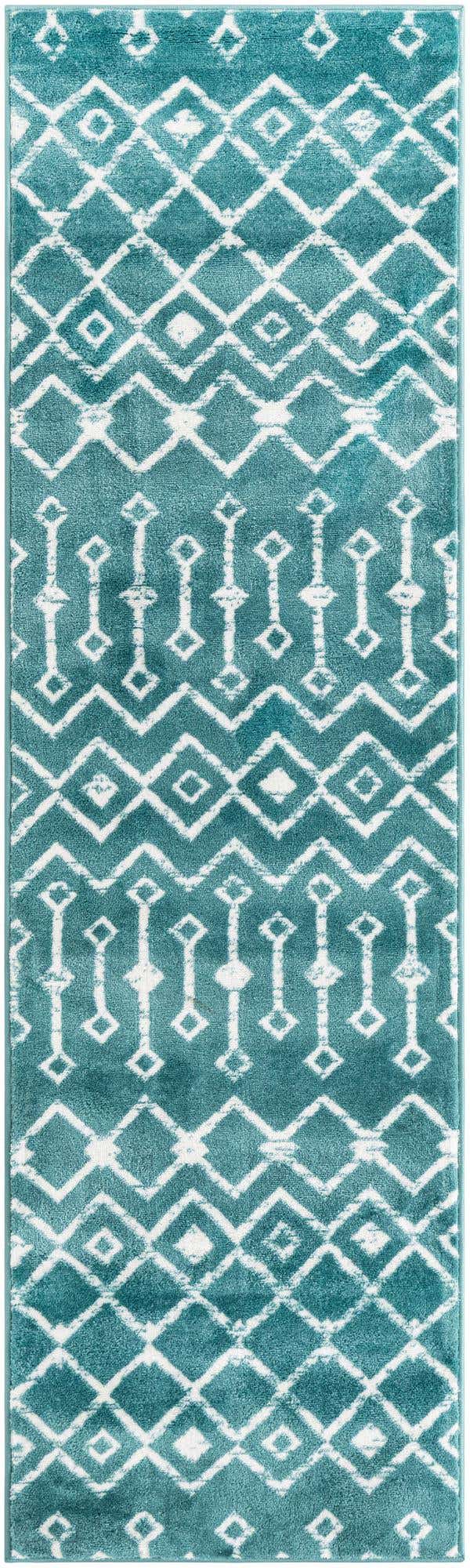 Turquoise 2' 6 x 8' 2 Moroccan Trellis Runner Area Rug