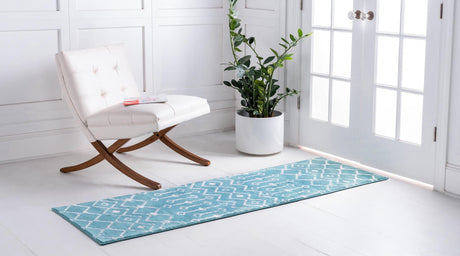Turquoise 2' x 9' 10 Moroccan Trellis Runner Area Rug 100% Polypropylene Easy Clean Geometric Traditional Carpet for Interior Design Home Decor for Sale at Rug Engine