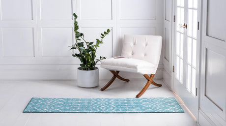 Turquoise 2' x 9' 10 Moroccan Trellis Runner Area Rug 100% Polypropylene Easy Clean Geometric Traditional Carpet for Interior Design Home Decor for Sale at Rug Engine