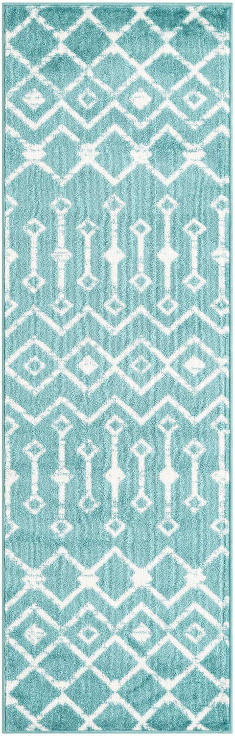 Turquoise 2' x 7' Moroccan Trellis Runner Rug