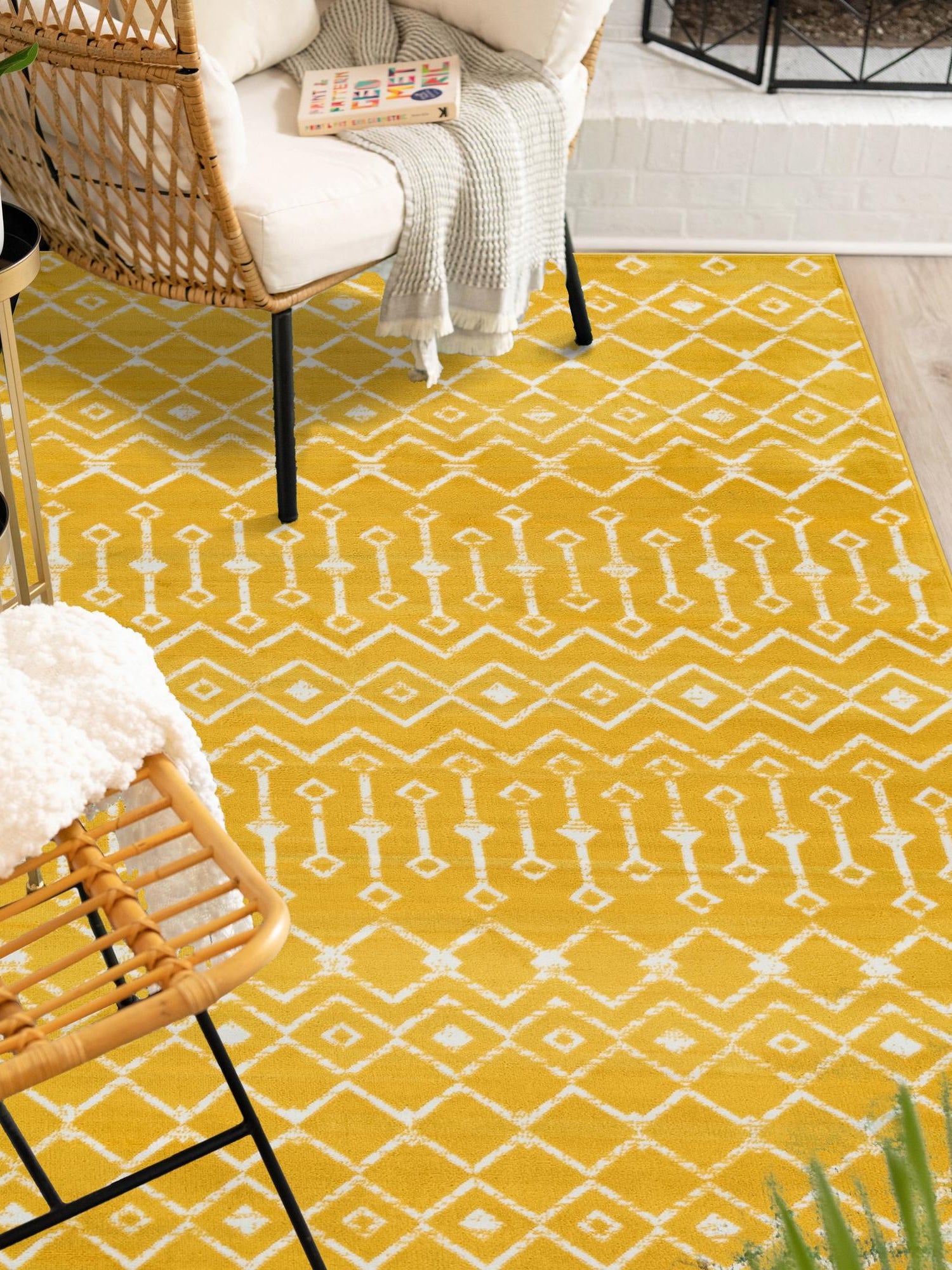 Yellow 3' 1 x 5' 3 Moroccan Trellis Rectangle Area Rug 100% Polypropylene Easy Clean Geometric Traditional Carpet for Interior Design Home Decor for Sale at Rug Engine