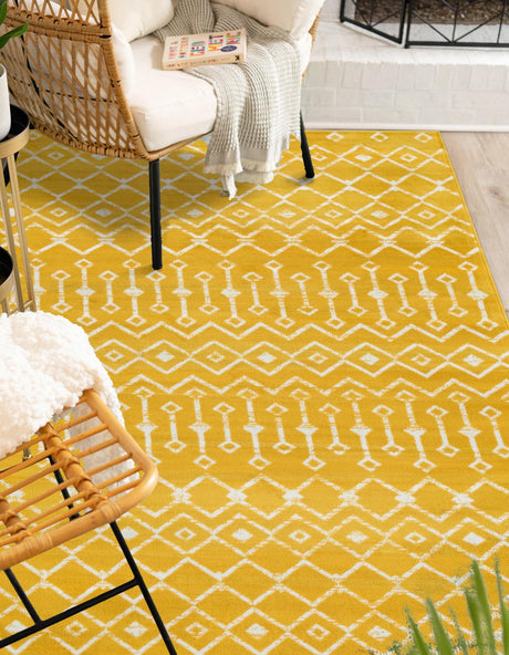 Yellow 2' x 3' 1 Moroccan Trellis Rectangle Area Rug 100% Polypropylene Easy Clean Geometric Traditional Carpet for Interior Design Home Decor for Sale at Rug Engine