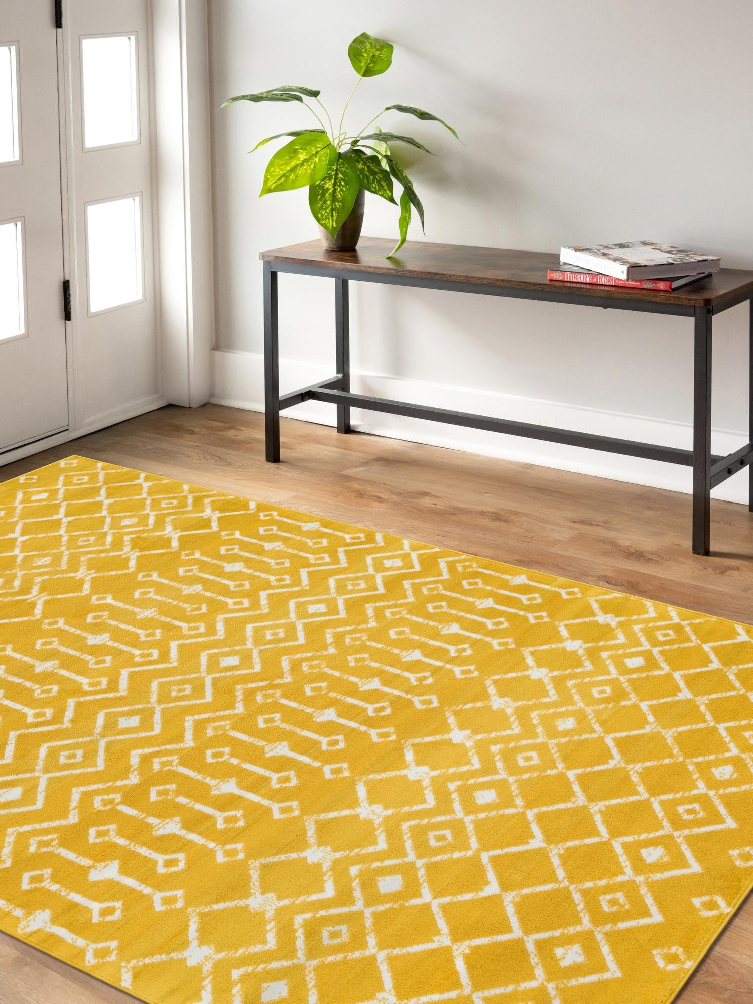 Yellow 6' 1 x 9' Moroccan Trellis Rectangle Area Rug 100% Polypropylene Easy Clean Geometric Traditional Carpet for Interior Design Home Decor for Sale at Rug Engine