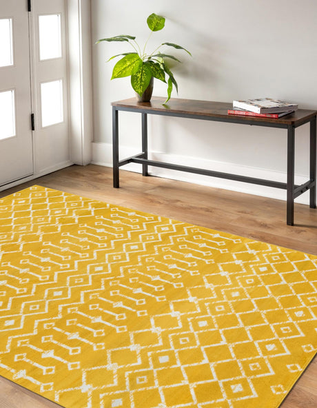 Yellow 9' x 12' Moroccan Trellis Rectangle Area Rug 100% Polypropylene Easy Clean Geometric Traditional Carpet for Interior Design Home Decor for Sale at Rug Engine