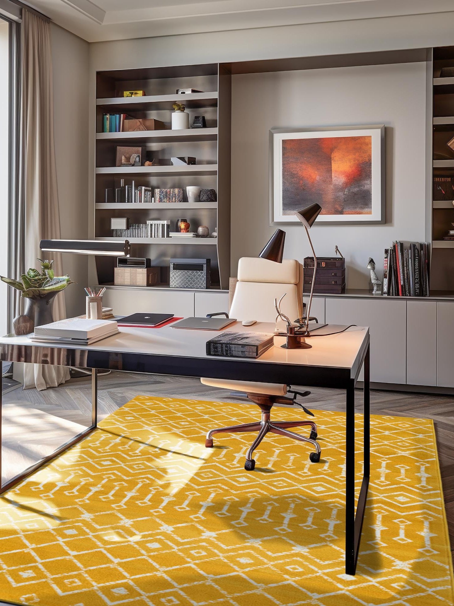 Yellow 4' 1 x 6' 1 Moroccan Trellis Rectangle Area Rug 100% Polypropylene Easy Clean Geometric Traditional Carpet for Interior Design Home Decor for Sale at Rug Engine