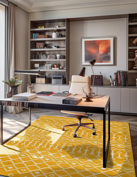 Yellow 3' 1 x 5' 3 Moroccan Trellis Rectangle Area Rug 100% Polypropylene Easy Clean Geometric Traditional Carpet for Interior Design Home Decor for Sale at Rug Engine