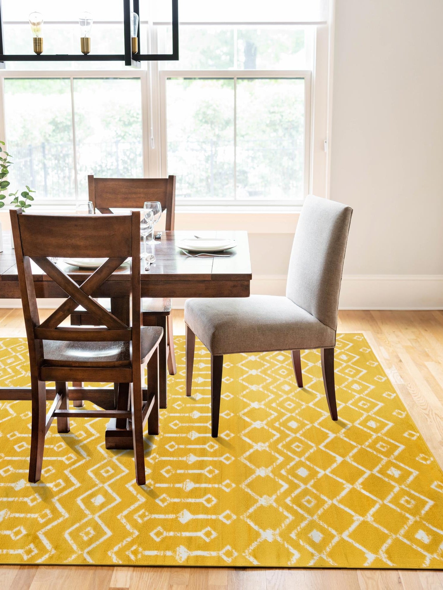Yellow 9' x 12' Moroccan Trellis Rectangle Area Rug 100% Polypropylene Easy Clean Geometric Traditional Carpet for Interior Design Home Decor for Sale at Rug Engine
