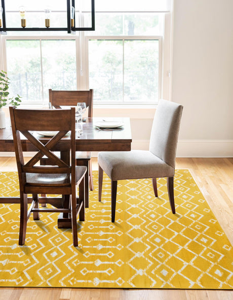 Yellow 6' 1 x 9' Moroccan Trellis Rectangle Area Rug 100% Polypropylene Easy Clean Geometric Traditional Carpet for Interior Design Home Decor for Sale at Rug Engine