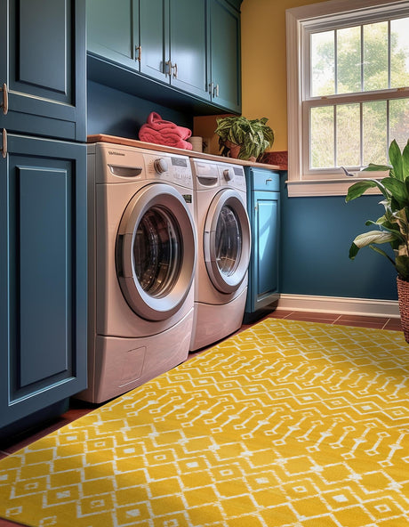 Yellow 7' 10 x 11' Moroccan Trellis Rectangle Area Rug 100% Polypropylene Easy Clean Geometric Traditional Carpet for Interior Design Home Decor for Sale at Rug Engine