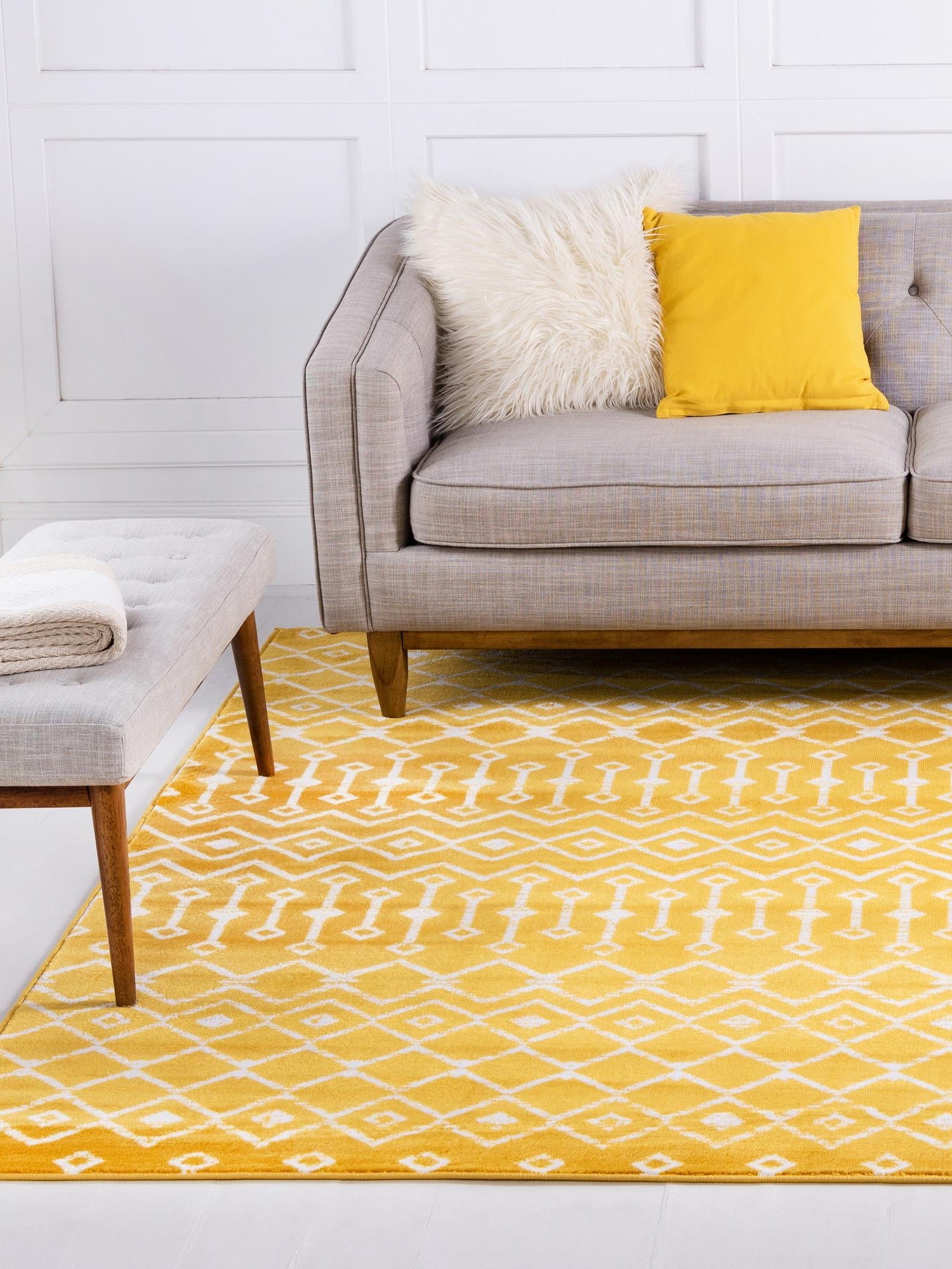Yellow 3' 1 x 5' 3 Moroccan Trellis Rectangle Area Rug 100% Polypropylene Easy Clean Geometric Traditional Carpet for Interior Design Home Decor for Sale at Rug Engine