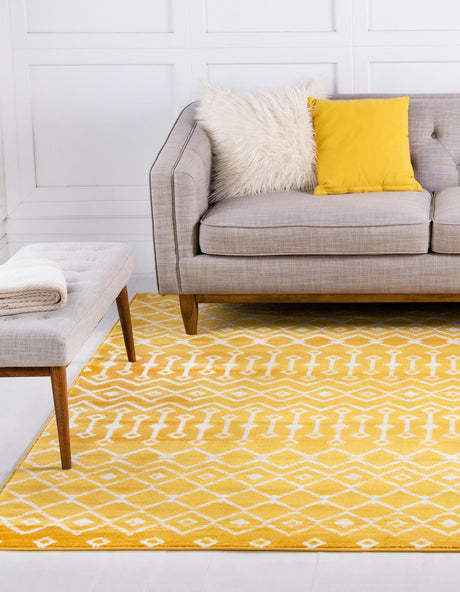 Yellow 10' 8 x 16' 5 Moroccan Trellis Rectangle Area Rug 100% Polypropylene Easy Clean Geometric Traditional Carpet for Interior Design Home Decor for Sale at Rug Engine