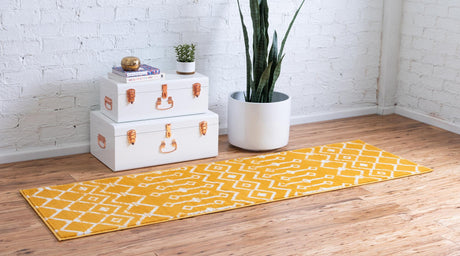Yellow 2' 6 x 8' 2 Moroccan Trellis Runner Area Rug 100% Polypropylene Easy Clean Geometric Traditional Carpet for Interior Design Home Decor for Sale at Rug Engine