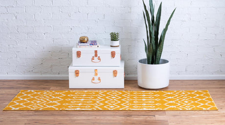 Yellow 2' x 6' 7 Moroccan Trellis Runner Area Rug 100% Polypropylene Easy Clean Geometric Traditional Carpet for Interior Design Home Decor for Sale at Rug Engine