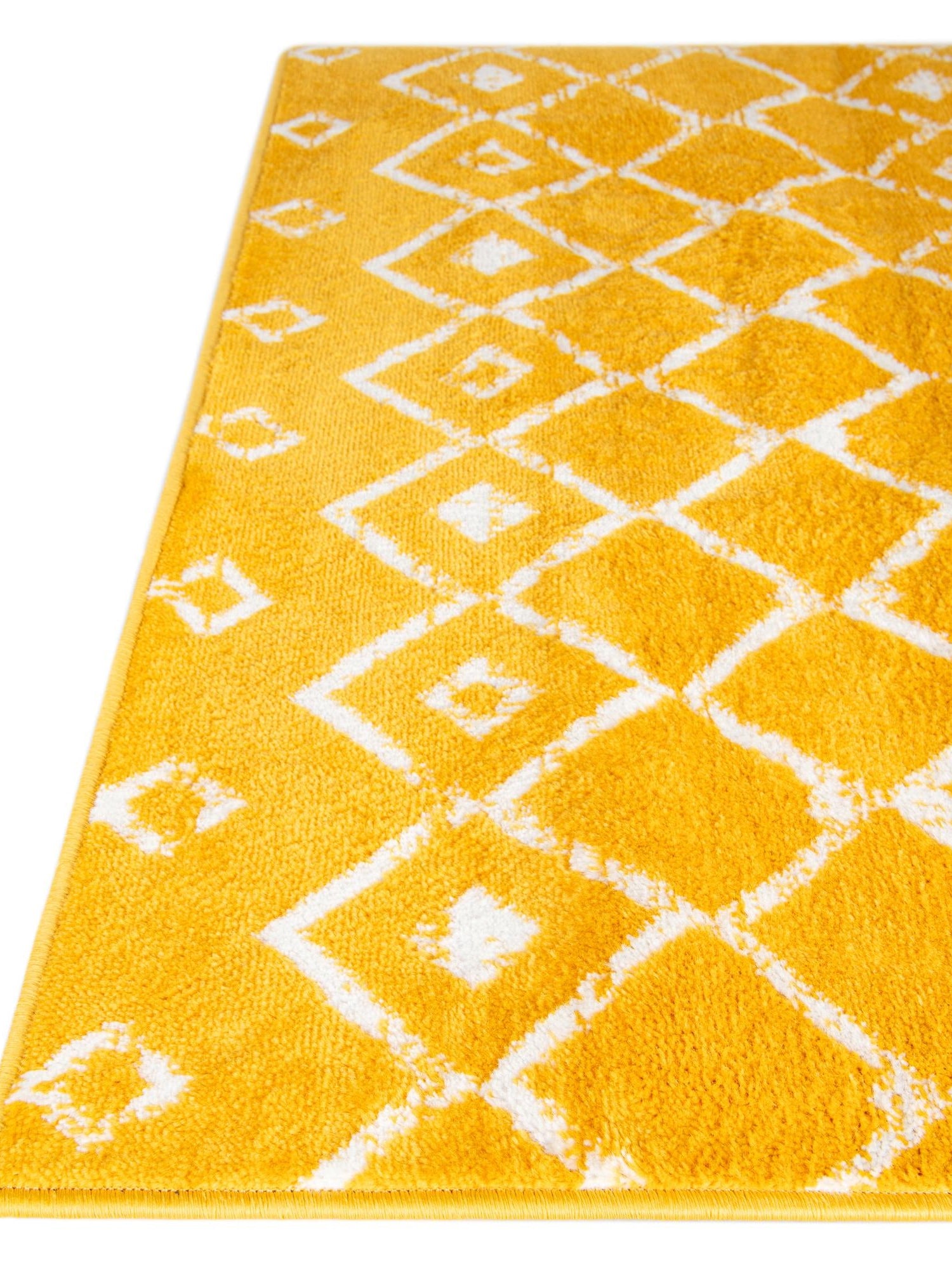 Yellow 2' x 6' 7 Moroccan Trellis Runner Area Rug 100% Polypropylene Easy Clean Geometric Traditional Carpet for Interior Design Home Decor for Sale at Rug Engine