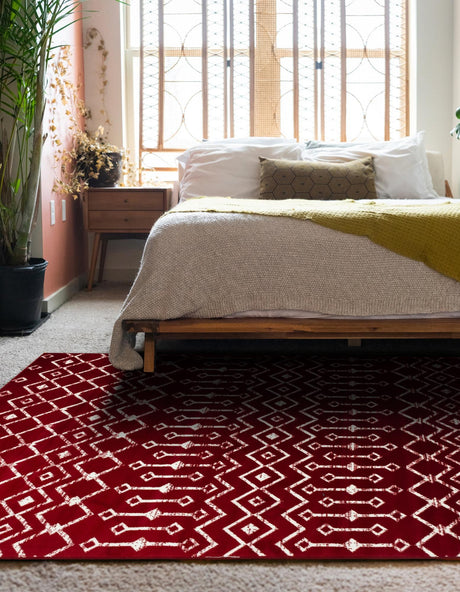 Red 7' 10 x 11' Moroccan Trellis Rectangle Area Rug 100% Polypropylene Easy Clean Geometric Traditional Carpet for Interior Design Home Decor for Sale at Rug Engine