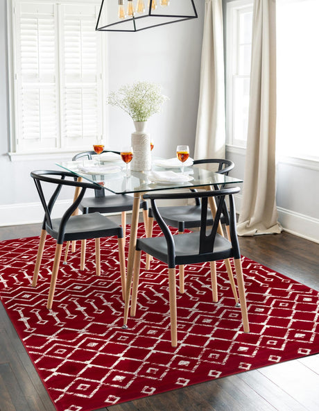 Red 5' 3 x 8' Moroccan Trellis Rectangle Area Rug 100% Polypropylene Easy Clean Geometric Traditional Carpet for Interior Design Home Decor for Sale at Rug Engine