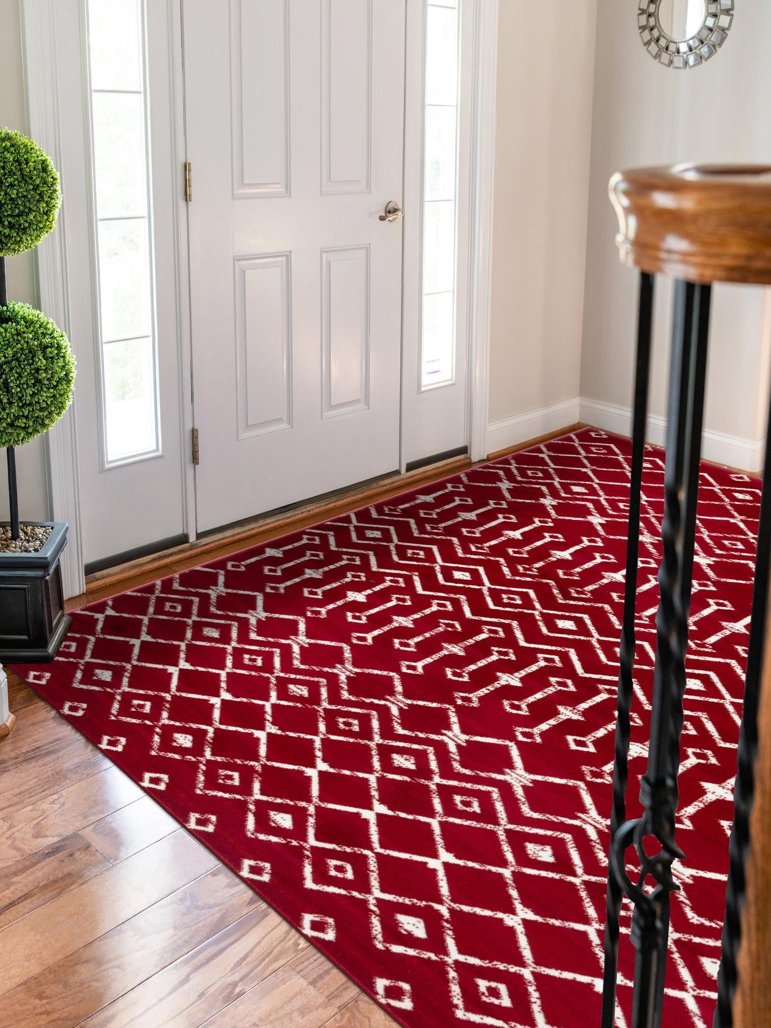 Red 7' 1 x 10' Moroccan Trellis Rectangle Area Rug 100% Polypropylene Easy Clean Geometric Traditional Carpet for Interior Design Home Decor for Sale at Rug Engine