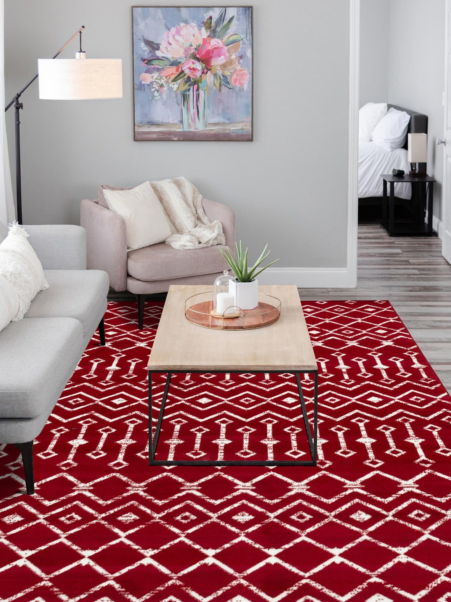 Red 5' 3 x 8' Moroccan Trellis Rectangle Area Rug 100% Polypropylene Easy Clean Geometric Traditional Carpet for Interior Design Home Decor for Sale at Rug Engine