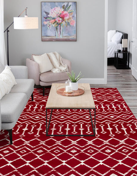 Red 5' 3 x 8' Moroccan Trellis Rectangle Area Rug 100% Polypropylene Easy Clean Geometric Traditional Carpet for Interior Design Home Decor for Sale at Rug Engine