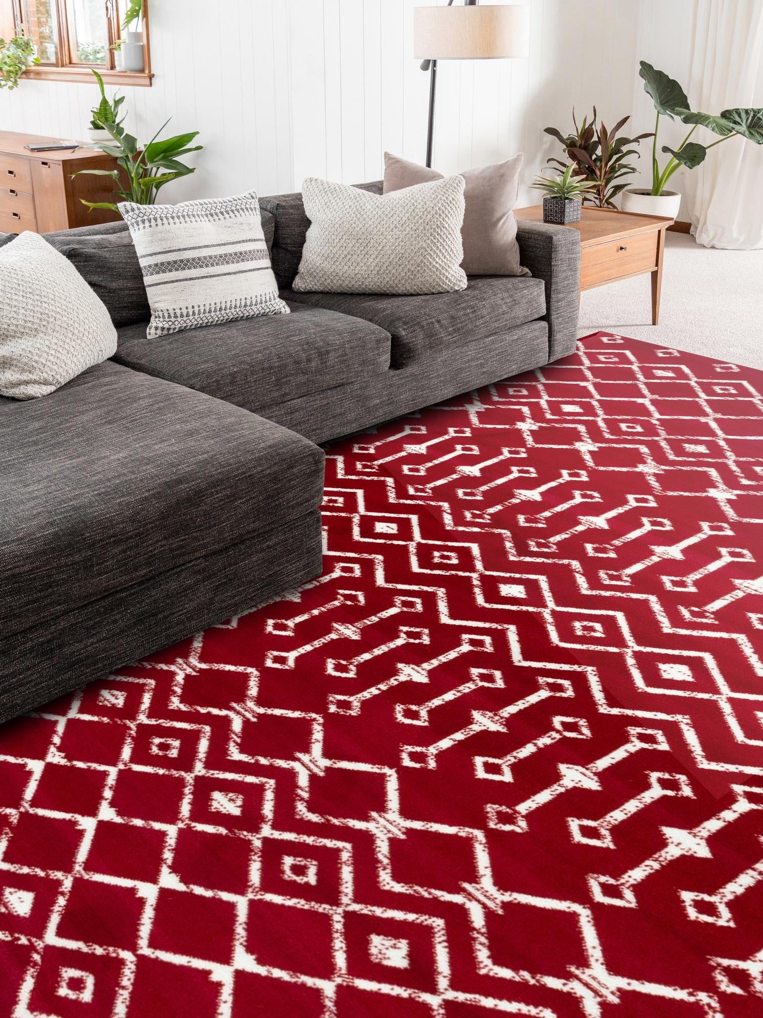 Red 9' x 12' Moroccan Trellis Rectangle Area Rug 100% Polypropylene Easy Clean Geometric Traditional Carpet for Interior Design Home Decor for Sale at Rug Engine