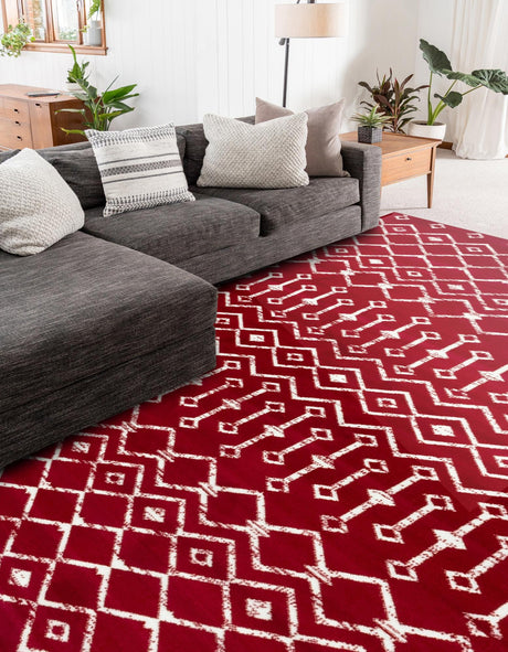 Red 7' 1 x 10' Moroccan Trellis Rectangle Area Rug 100% Polypropylene Easy Clean Geometric Traditional Carpet for Interior Design Home Decor for Sale at Rug Engine
