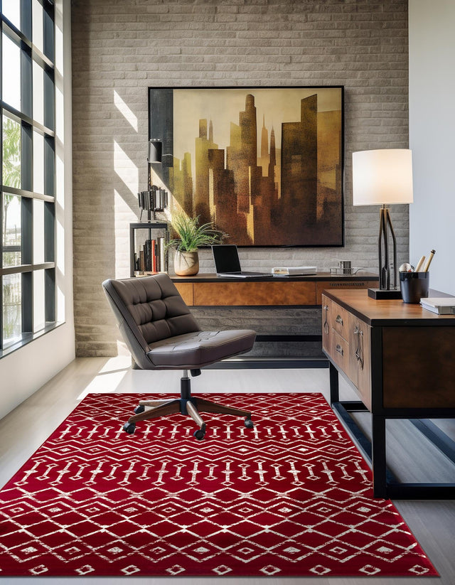 Red 7' x 10' Moroccan Trellis Rectangle Rug