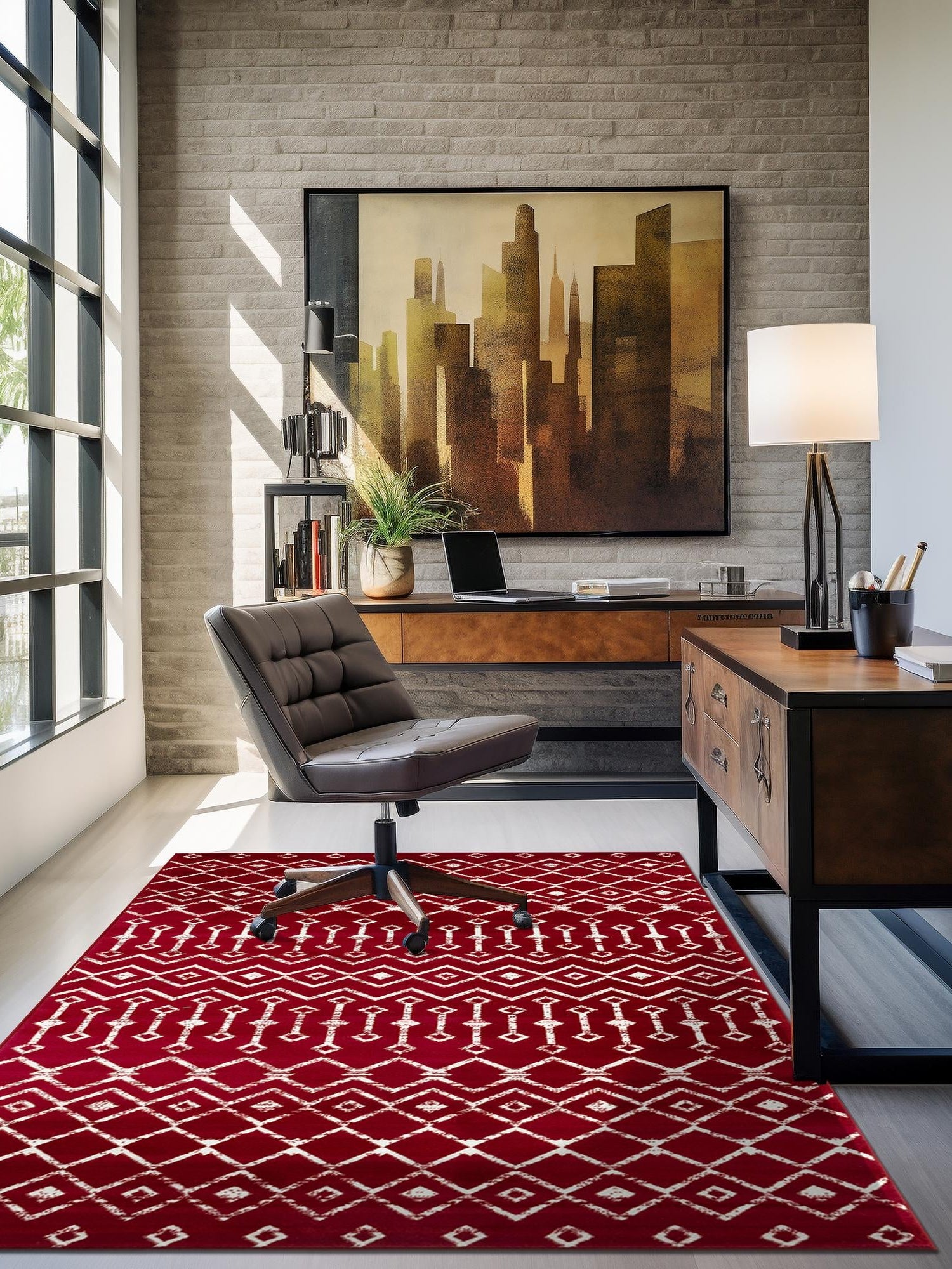 Red 7' 10 x 11' Moroccan Trellis Rectangle Area Rug 100% Polypropylene Easy Clean Geometric Traditional Carpet for Interior Design Home Decor for Sale at Rug Engine