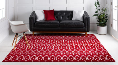 Red 7' 10 x 7' 10 Moroccan Trellis Square Area Rug 100% Polypropylene Easy Clean Geometric Traditional Carpet for Interior Design Home Decor for Sale at Rug Engine