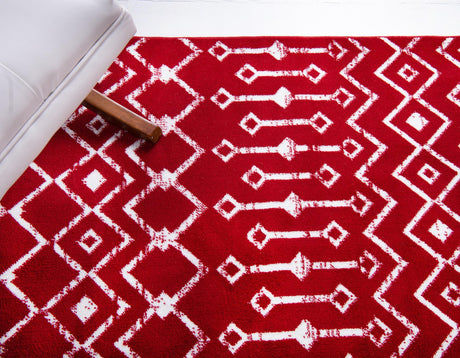 Red 7' 10 x 7' 10 Moroccan Trellis Square Area Rug 100% Polypropylene Easy Clean Geometric Traditional Carpet for Interior Design Home Decor for Sale at Rug Engine