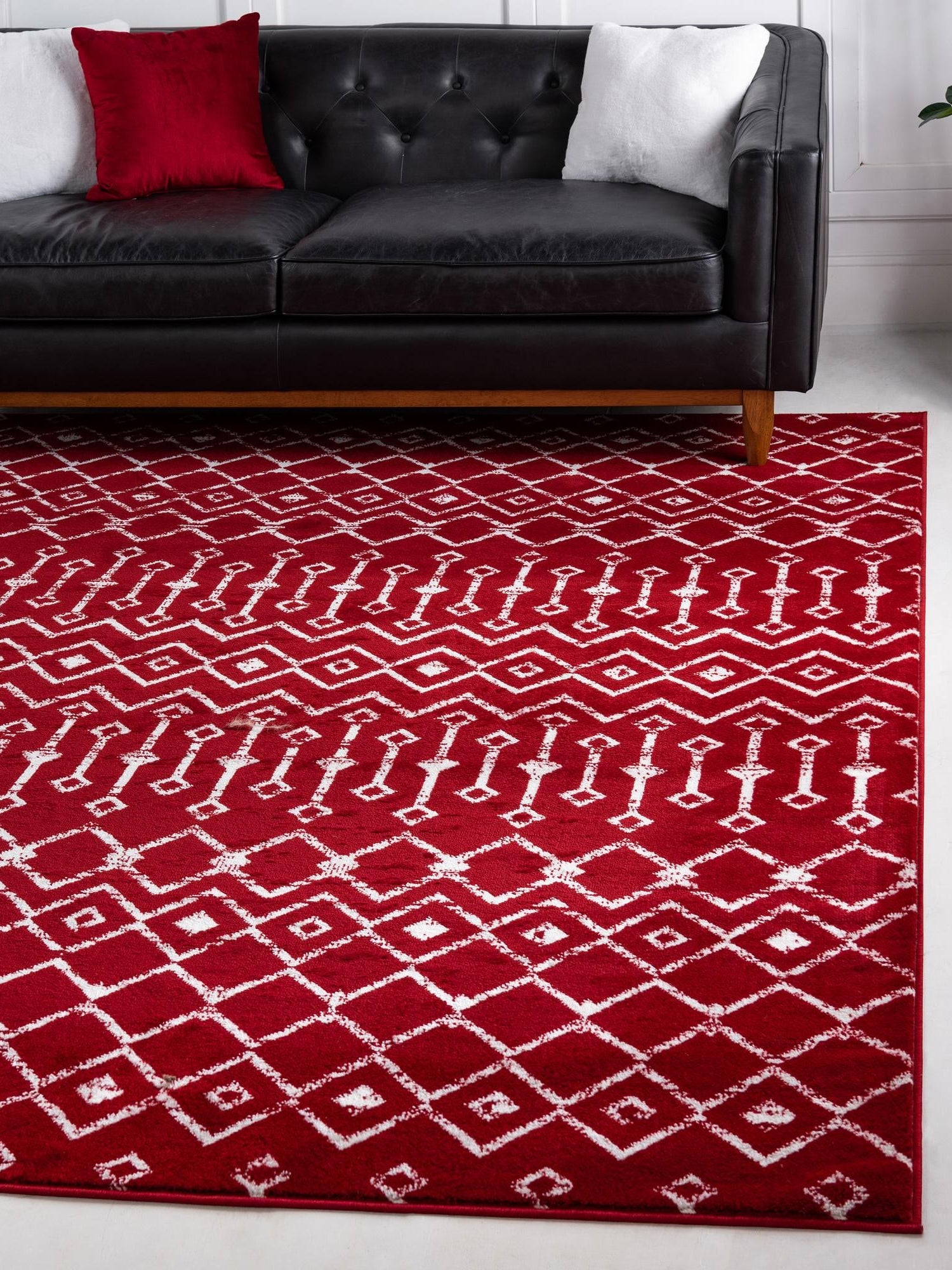Red 7' 10 x 7' 10 Moroccan Trellis Square Area Rug 100% Polypropylene Easy Clean Geometric Traditional Carpet for Interior Design Home Decor for Sale at Rug Engine