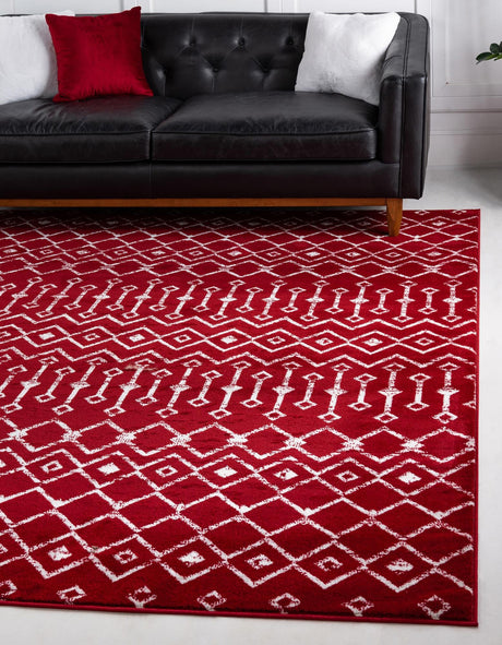 Red 7' 10 x 7' 10 Moroccan Trellis Square Area Rug 100% Polypropylene Easy Clean Geometric Traditional Carpet for Interior Design Home Decor for Sale at Rug Engine